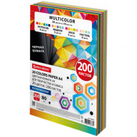 Бумага цветная 20 цветов BRAUBERG "MULTICOLOR" А4, 80г/м2, 200л., (20цв.x10л), хххххх