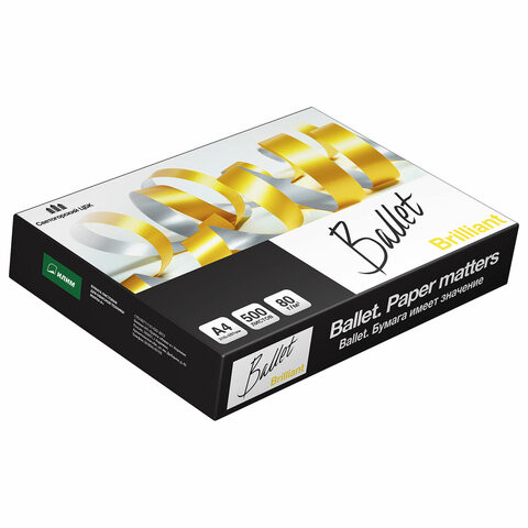 Бумага офисная А4, 80 г/м2, 500 л., марка А, BALLET BRILLIANT, Россия, 168% (CIE)