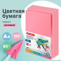 Бумага цветная BRAUBERG, А4, 80 г/м2, 100 л., медиум, розовая, для офисной техники, 112455